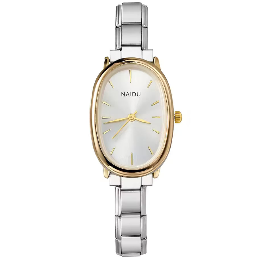 Elegant Oval Quartz Watch Stainless Steel Timepiece