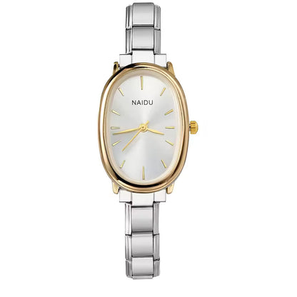 Elegant Oval Quartz Watch Stainless Steel Timepiece