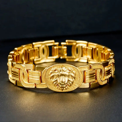 Golden Plated Lion Forested Sovereign King Bracelet
