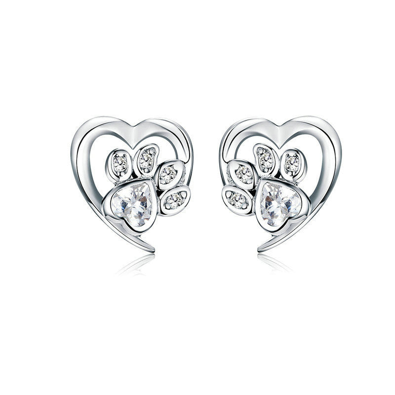 Silver Paw Print Stud Earrings