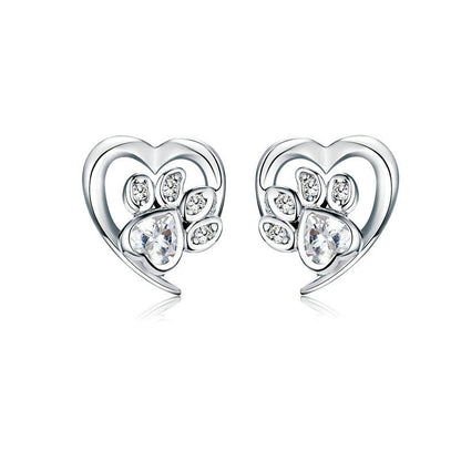 Silver Paw Print Stud Earrings