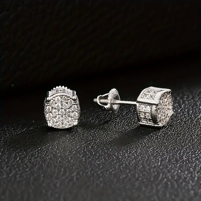 ICED CHICS SSilvery Hip-Hop Zirconia Earrings Set