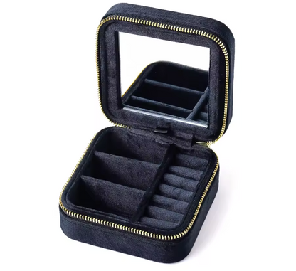 Compact Velvet Jewelry Box with built-in mirror