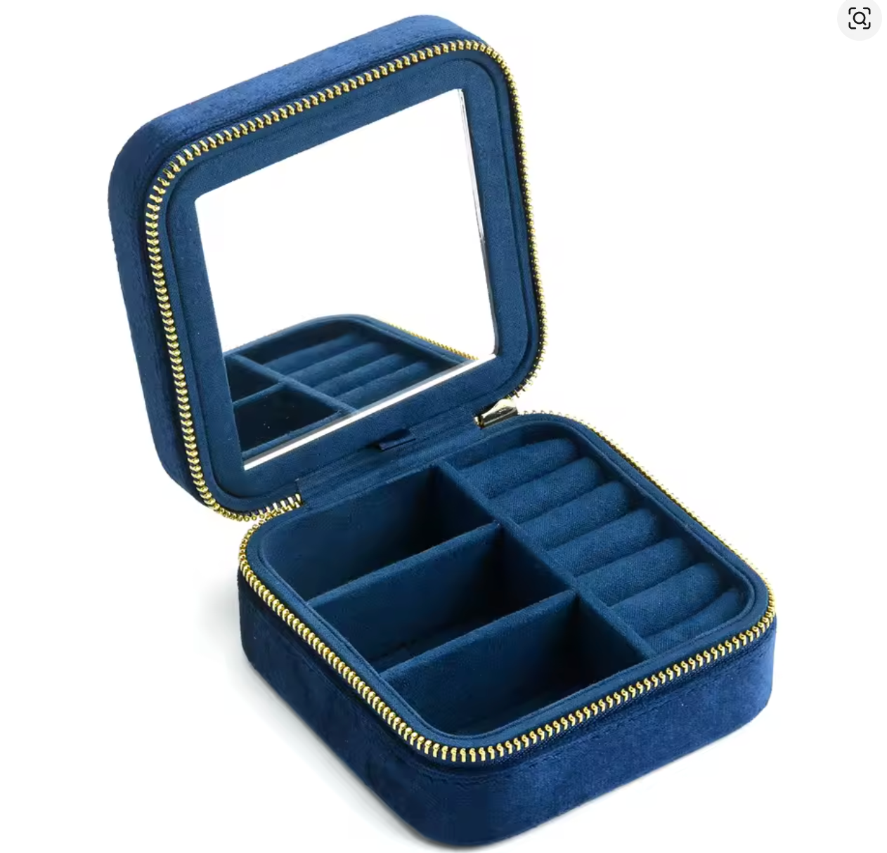 Compact Velvet Jewelry Box with built-in mirror