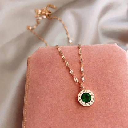 1+1 Offer: Vintage Green Zirconia Gold Ring + Time Necklace with Emerald in Gold