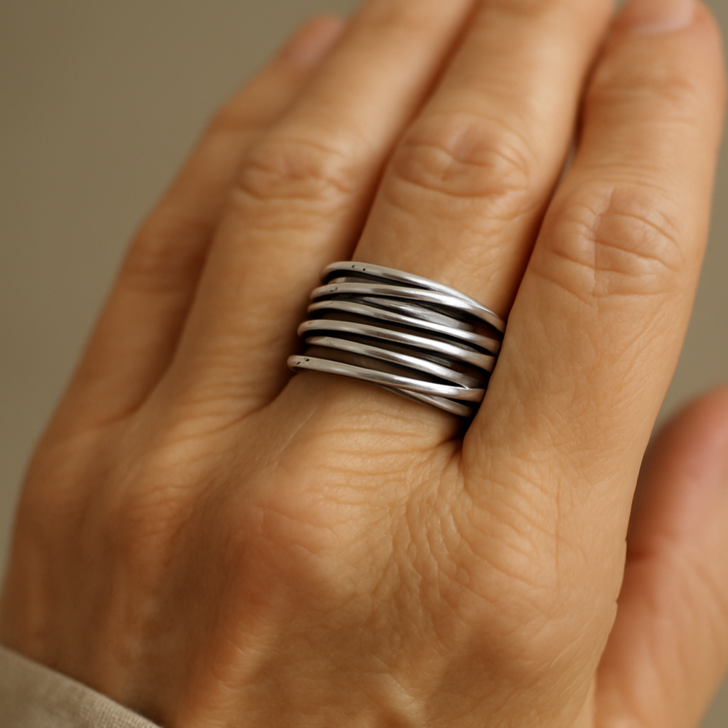 Silver Adjustable Layered Ring