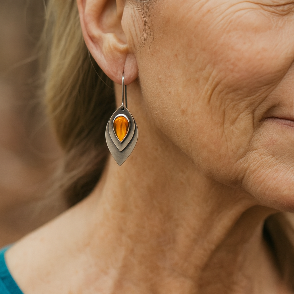 Vintage Orange Stein Earrings in Silver