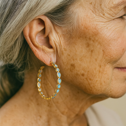 Vintage Blue Opal Gold Earrings