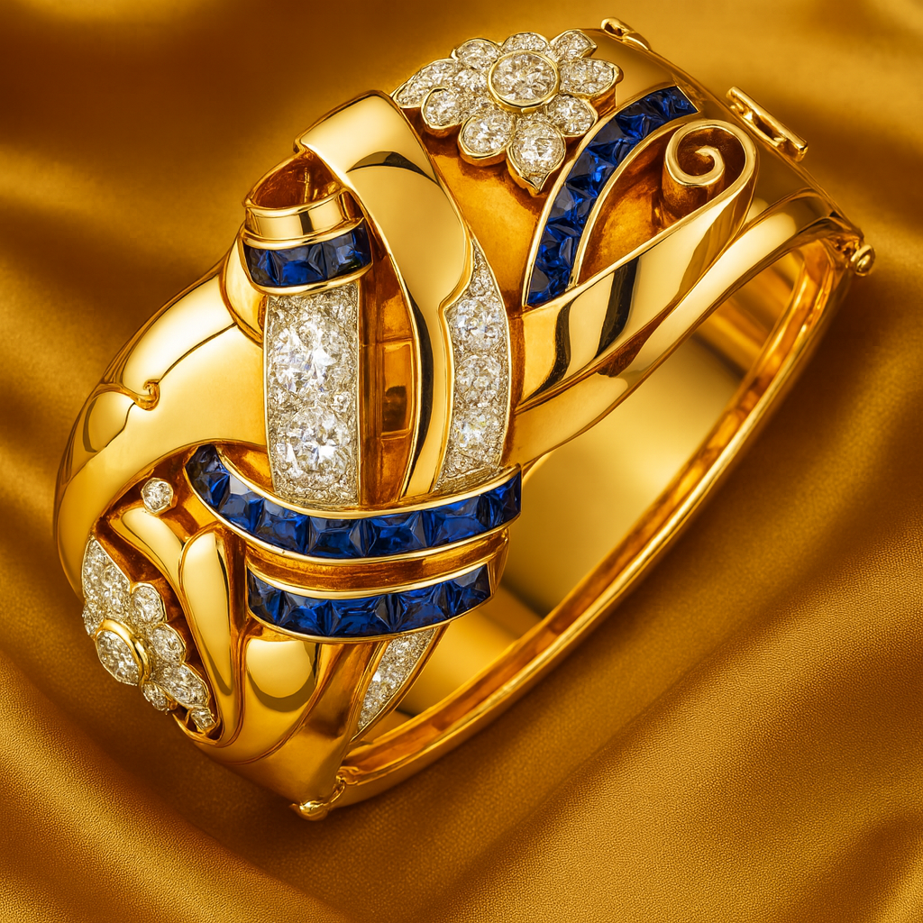 Vintage prsten se zirkony v modrém zlatu
