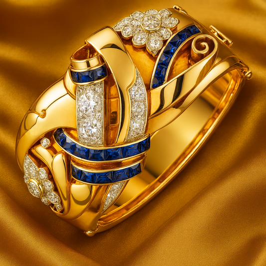 Vintage prsten se zirkony v modrém zlatu