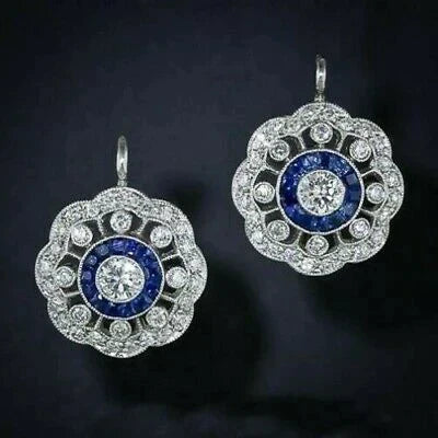 Mandala Earrings with Vintage Blue Zirconia