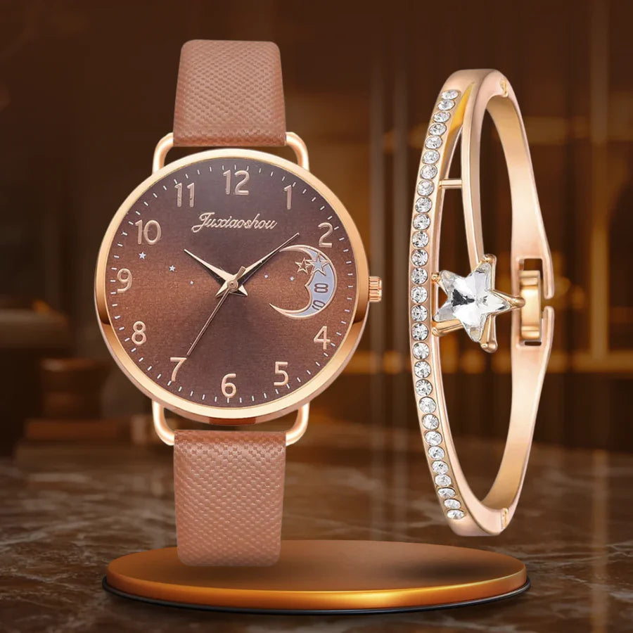 Chloe | Watch And Bracelet Set With Moon-Shaped Dial