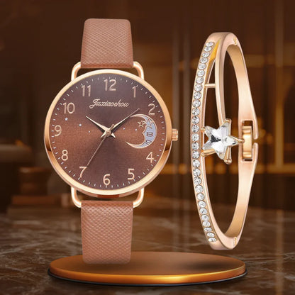 Chloe | Watch And Bracelet Set With Moon-Shaped Dial