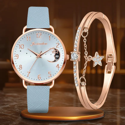Chloe | Watch And Bracelet Set With Moon-Shaped Dial