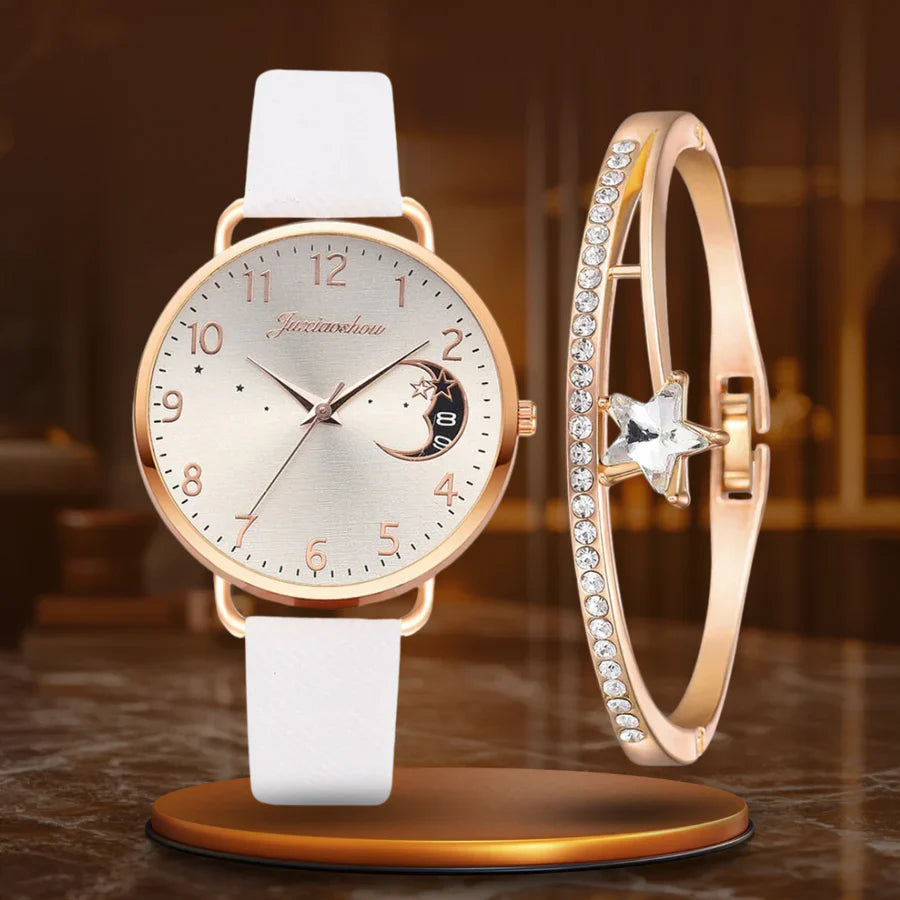 Chloe | Watch And Bracelet Set With Moon-Shaped Dial