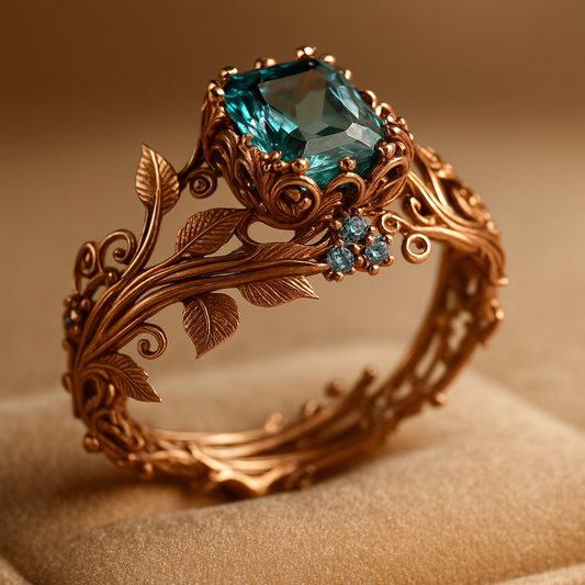 Přírodní prsten se zeleným krystalem