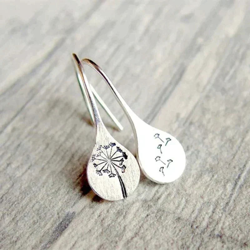 Silver Dandelion Leaf Earrings