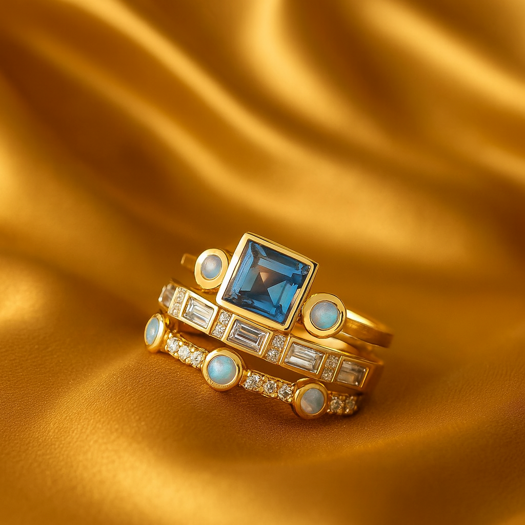 Prsten s oceánově modrými krystaly
