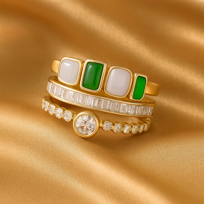 Prsten se zeleným a bílým opálem