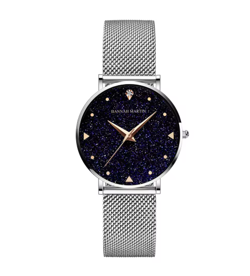 Hannah Martin Rose Gold Mesh Watch With Diamond Detailing