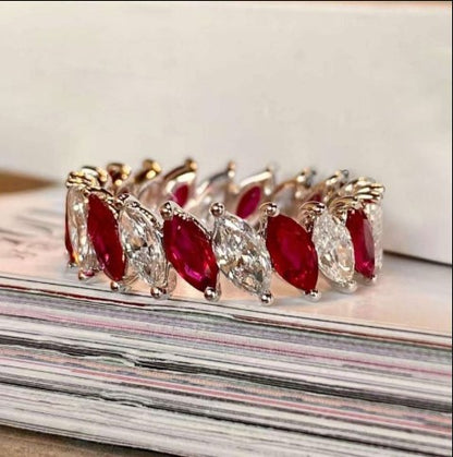 Tiara Design Marquise Cut Ruby Wedding ring