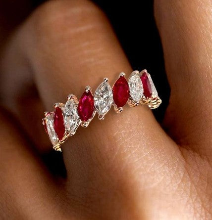 Tiara Design Marquise Cut Ruby Wedding ring