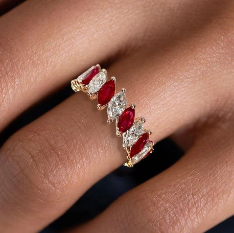 Tiara Design Marquise Cut Ruby Wedding ring