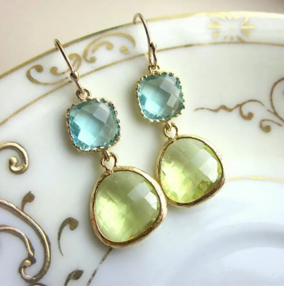 Irregular Resin Blue Vintage Green Earrings