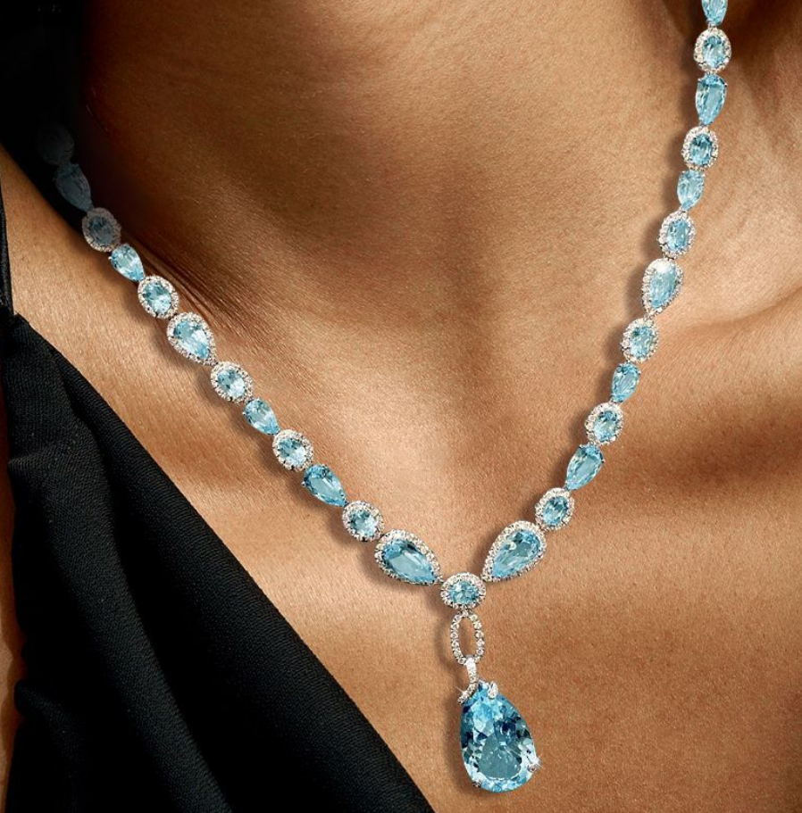 Pear Cut Aquamarine Sapphire Jewelry Set – Necklace & Earrings