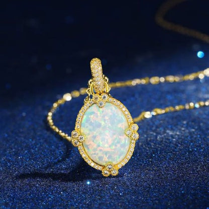 Golden Oval Opal Pendant Necklace