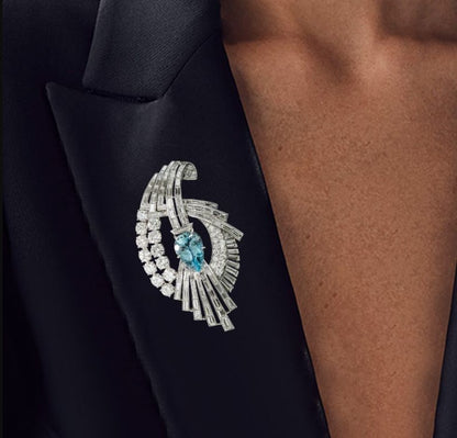 Art Deco Pear Cut Aquamarine Brooch