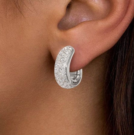 Pave Setting Round Cut White Sapphire Hoop Earrings