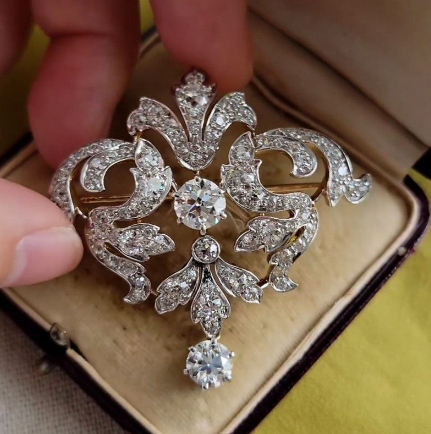 Vintage Round Cut White Sapphire Brooch