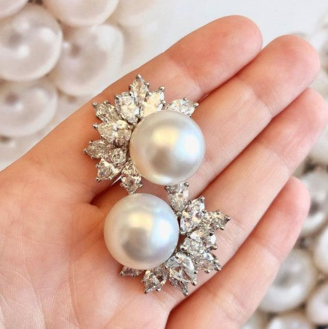 Marquise Cut Pearl Sapphire Stud Earrings