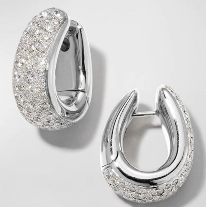 Pave Setting Round Cut White Sapphire Hoop Earrings