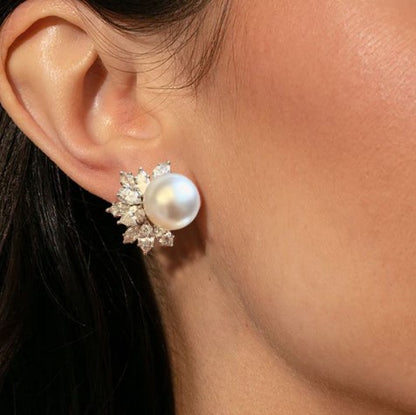 Marquise Cut Pearl Sapphire Stud Earrings