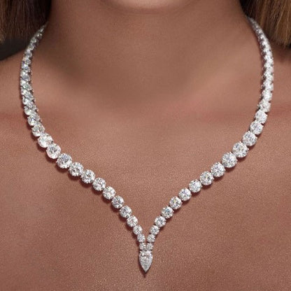 Classic Pear & Round Cut White Sapphire Necklace