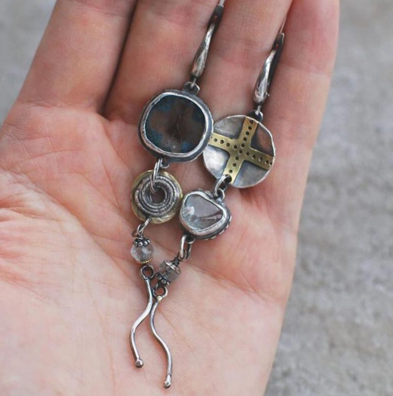 Asymmetric Cross Round Metal Earrings