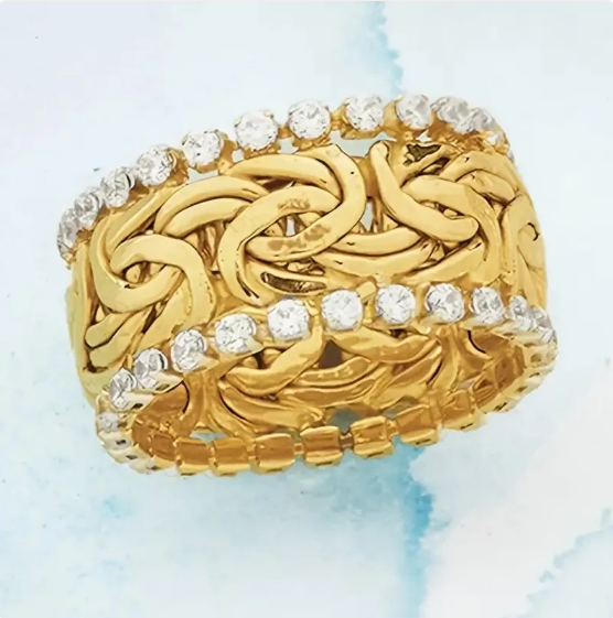 Golden Braided Crystal Band Ring