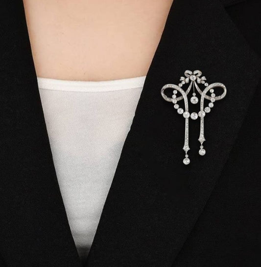 Vintage Milgrain Round Cut White Sapphire Brooch