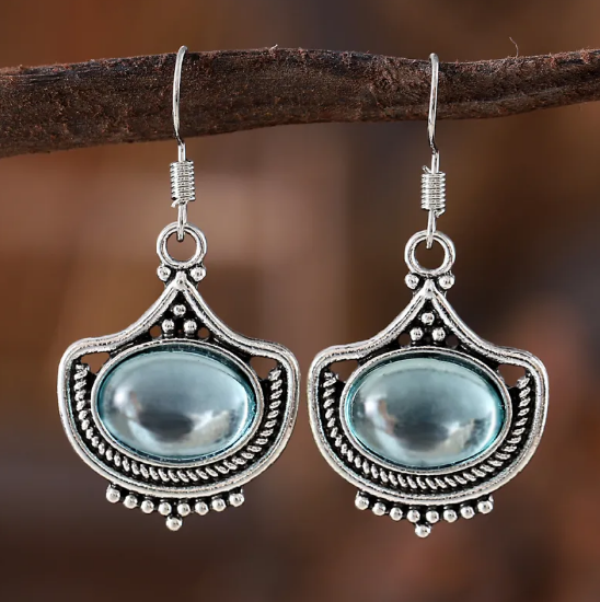 ヴィンテージブルーオーバル宝石ネックレス＆ピアスセット