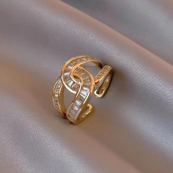 Double C Diamond Zircon Open Ring