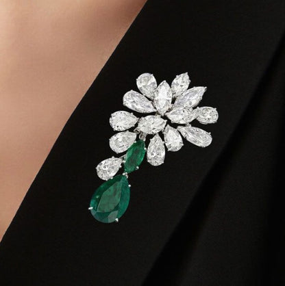 Pear & Marquise Cut Emerald Sapphire Statement Brooch