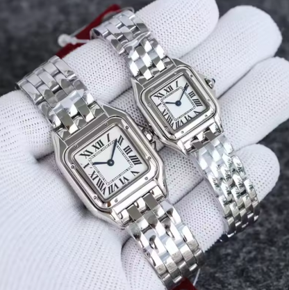 Luxurious Polished Silver Square Wristwatch Roman Dial