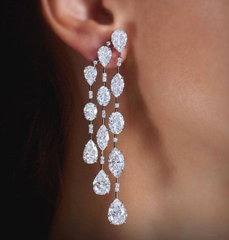 Classic Cascade Pear Cut White Sapphire Drop Earrings