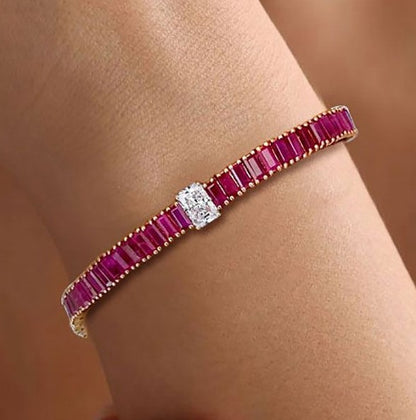 Two-Tone Radiant Cut Ruby Sapphire Tennis Bracelet
