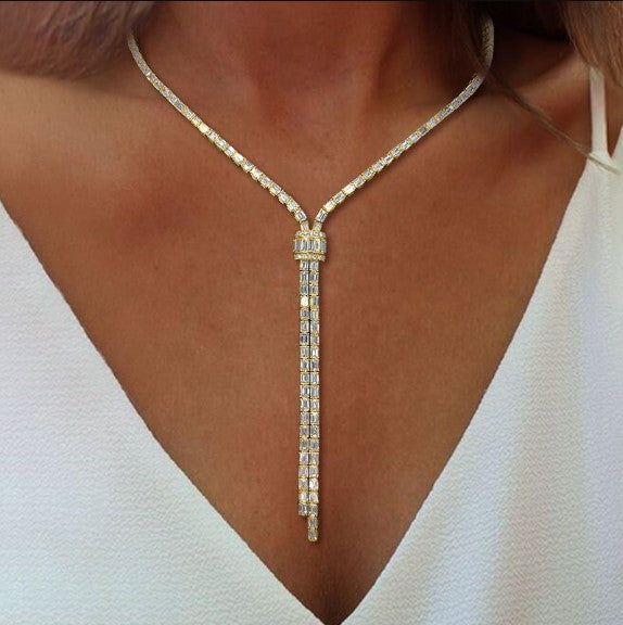 Golden Baguette White Sapphire Lariat Necklace