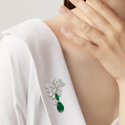 Pear & Marquise Cut Emerald Sapphire Statement Brooch