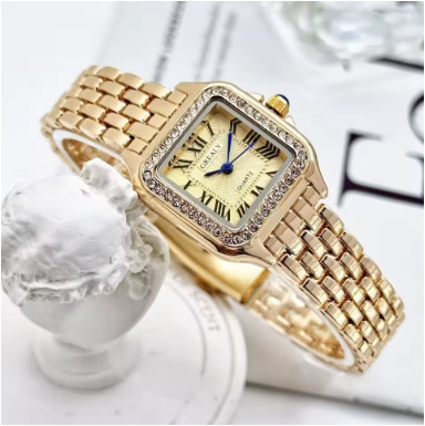Chic Square Watch With Sparkling Diamond Accents Gleaming