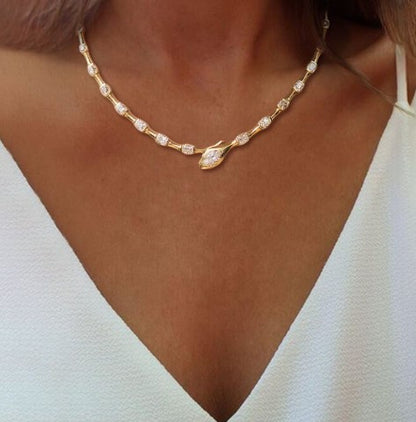 Golden Serpent Pear Cut White Sapphire Luxury Necklace